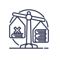 Scales balancing books and a cross, symbolizing fairness and balance in judgment.