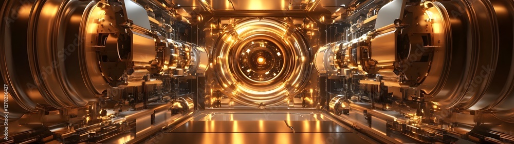 Poster mesmerizing futuristic metallic gold interior architecture with intricate lighting design that capti