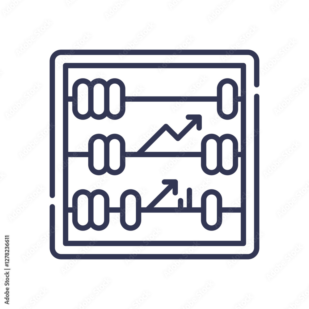 Poster an abacus with arrows symbolizes the evolution from ancient calculation to modern analytics.