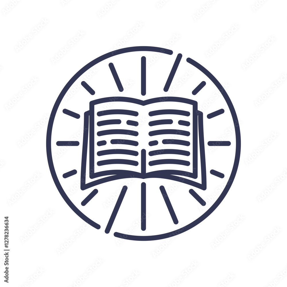 Poster open book with radiating lines symbolizes spreading knowledge inclusively.