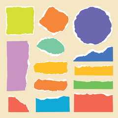 Collection torn paper strips in various shapes and sizes. Torn paper edges in vibrant colors. Torn paper for creative design projects. Colorful element vector set.