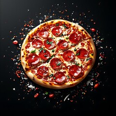Pepperoni Pizza with Basil and Cheese