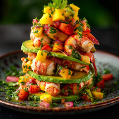 Lobster and Avocado Tower with Mango Salsa	