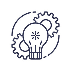 Light bulb and gears symbolize innovation and collaboration.