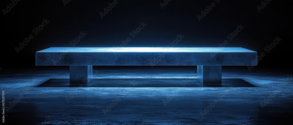 Poster abstract platform illuminated with blue light in a minimalist dark studio setting perfect for produc