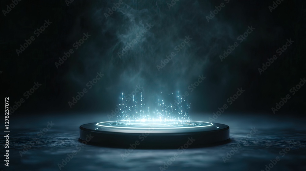 Poster synchronized digital devices showcase virtual environment holographic technology display futuristic 
