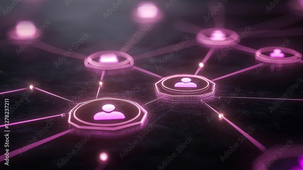 Poster digital productivity ecosystem visualization with icons modern workspace infographic abstract close-