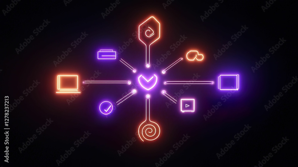 Poster digital productivity ecosystem icons virtual space infographic tech environment abstract viewpoint e