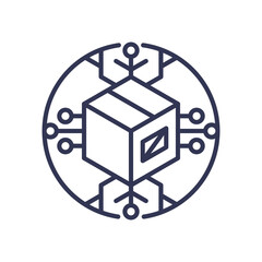 Box with circuit lines symbolizes smart inventory management.