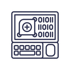 Fototapeta premium Binary code on a computer screen symbolizes programming and execution.
