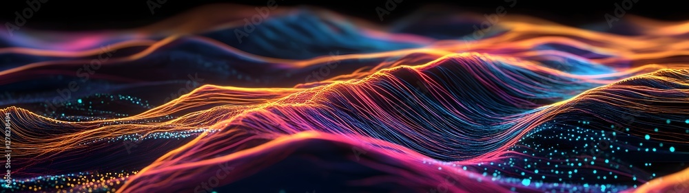Aufkleber Mesmerizing waves of neon light flowing through a dynamic futuristic digital landscape creating a surreal hypnotic and visually captivating display of color motion and energy
