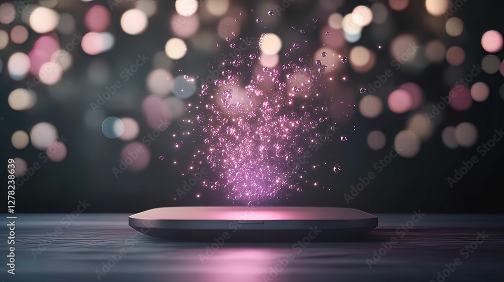Poster floating glowing holograms representing productivity in a digital workspace abstract environment cap