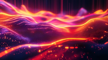 Fototapeta premium Abstract Digital Landscape: Vibrant Waves of Light and Color