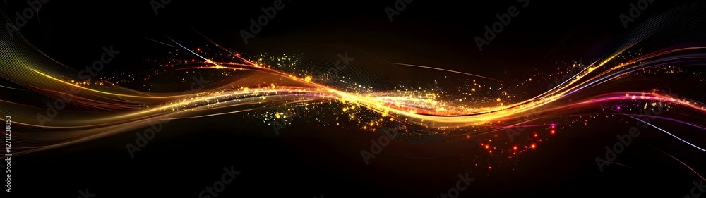 Poster Mesmerizing waves of radiant energy illuminating the cosmos with shimmering luminous particles in a dynamic futuristic and technologically advanced display