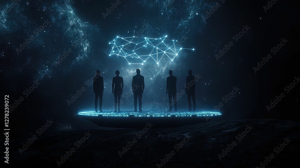 Aufkleber futuristic floating virtual platform showcasing connectivity digital realm 3d visualization dark atm