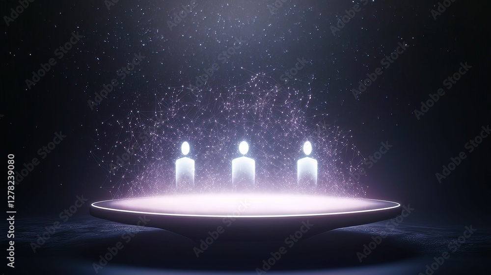 Poster futuristic virtual platform engaging users digital space 3d sci-fi environment low angle connectivit