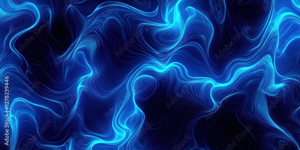 Poster abstract blue glowing waves with fluid lines and smooth curves in dark background