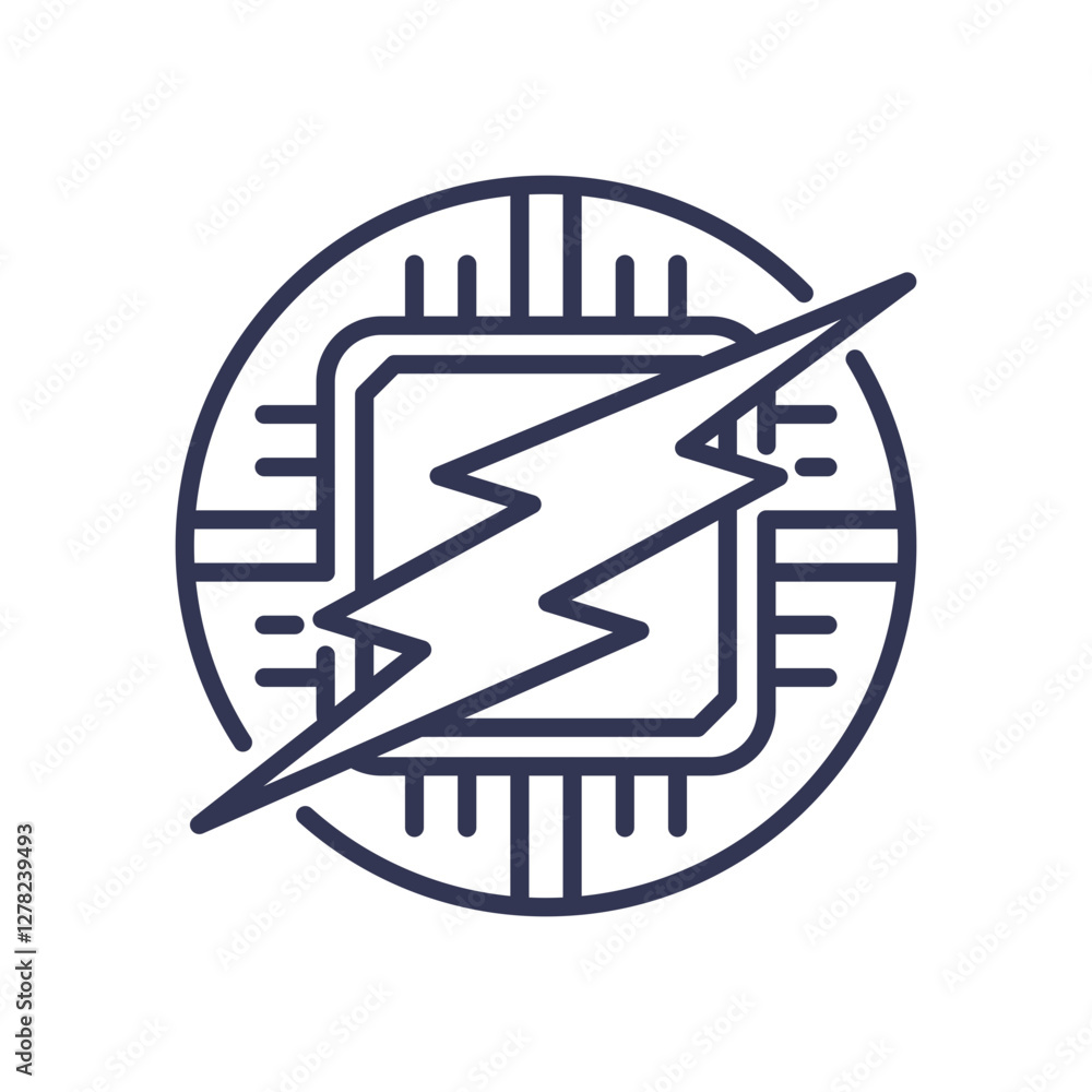 Aufkleber a microchip with a lightning bolt symbolizes speed and innovation in technology.