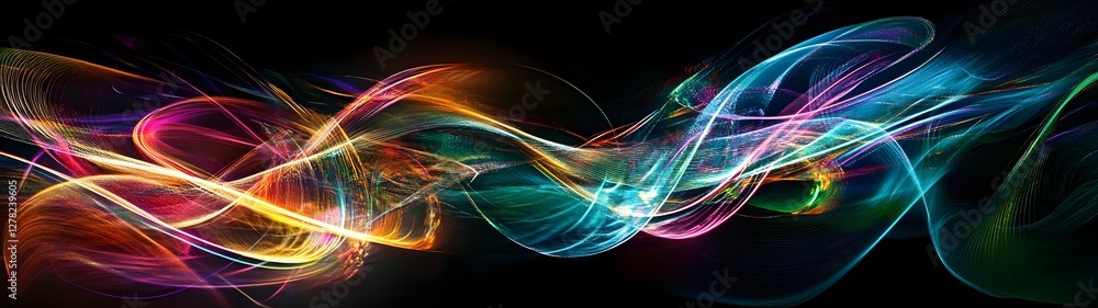 Poster mesmerizing waves of vibrant neon lights captivating abstract motion blurs and glowing streaks flowi