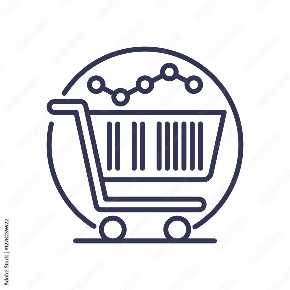 Aufkleber shopping cart with data graph symbolizes transaction analysis.