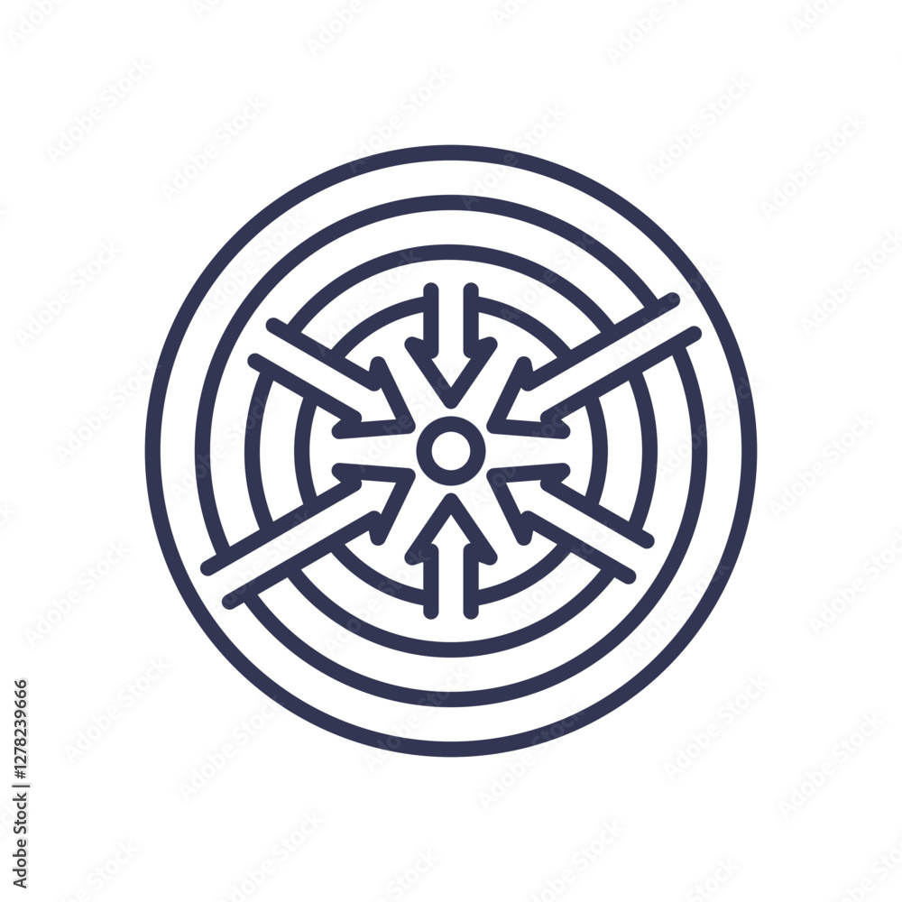 Poster converging arrows in a circle symbolize unity in diversity, highlighting interconnectedness.