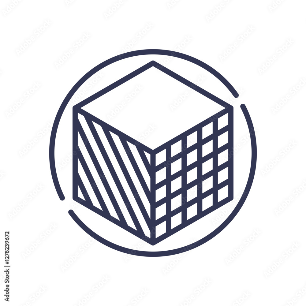 Poster geometric cube in circle symbolizes the blend of virtual and physical realms.