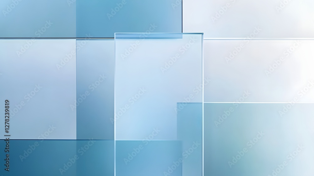 Poster Minimalist and contemporary architectural abstract design with geometric blue glass gradient patterns clean lines and shapes  Visually captivating composition with a futuristic sophisticated