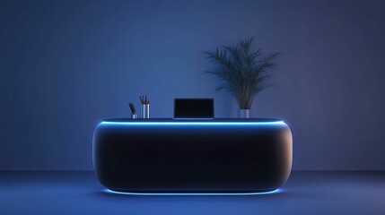 Futuristic modular desk with hidden compartments modern office furniture design minimalist environment front view innovative concept