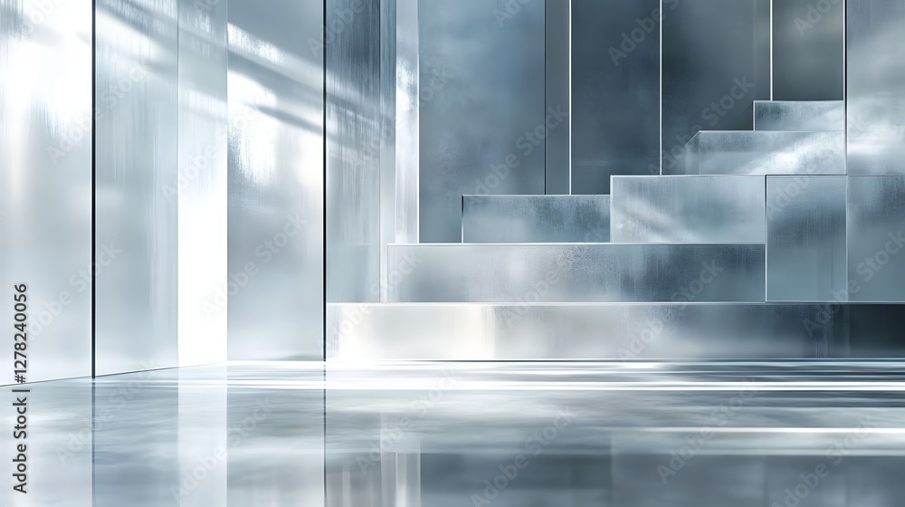 Poster minimalist architectural interiors featuring captivating glass reflections geometric patterns and a 