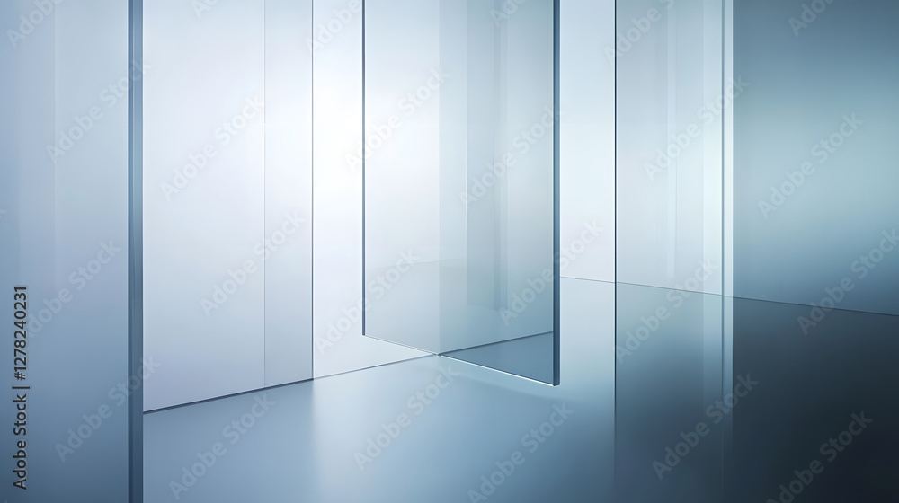Aufkleber minimalist glass wall with elegant transparent reflection in modern architectural interior design em