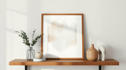 Elegant artwork display with nature, ceramics and light interplay