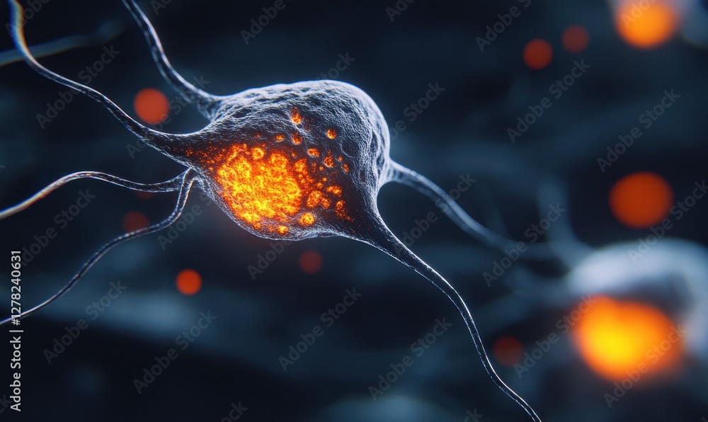 Poster close-up view of glowing neurons in a dark environment, showcasing neural connections and activity