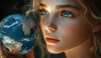 Naklejka premium Holding a Globe to Connect with Earth