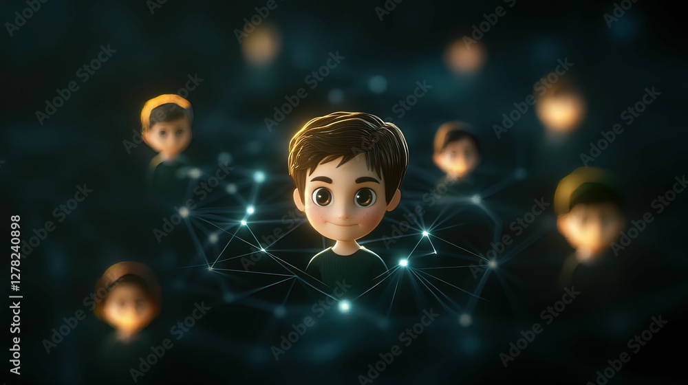 Poster virtual connections global platform showcasing interactive networks digital realm 3d animation immer