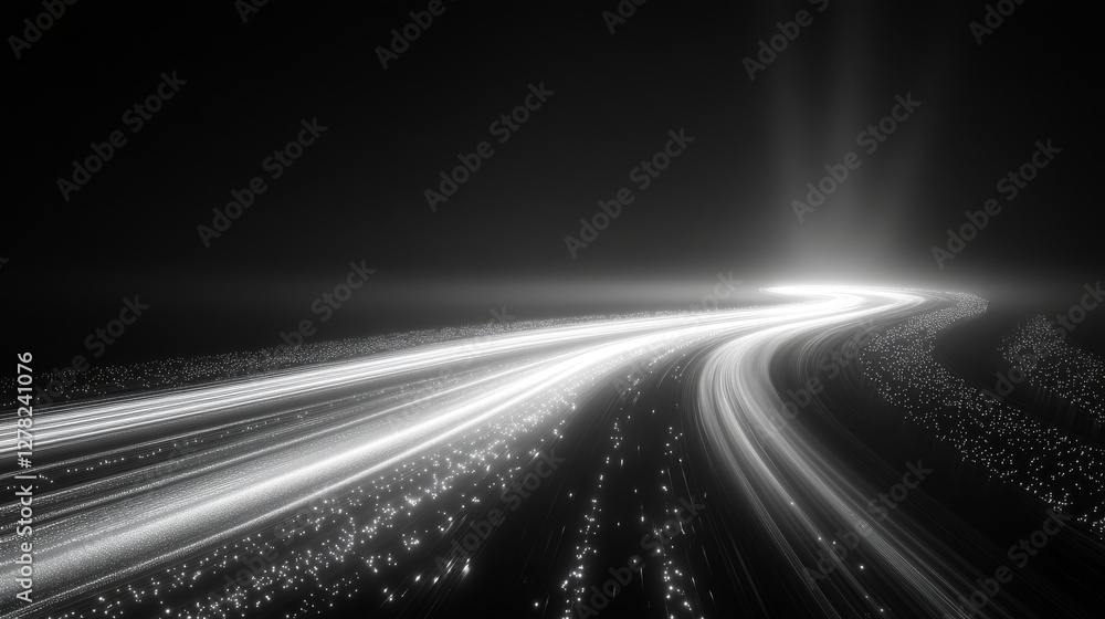 Poster curved luminous light trails extending towards the distant light source