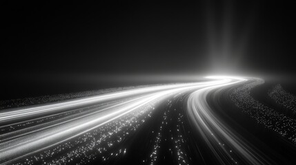 Curved luminous light trails extending towards the distant light source