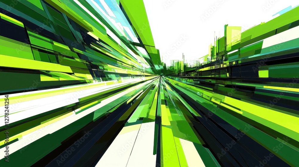 Poster dynamic green geometric background with abstract moving lines