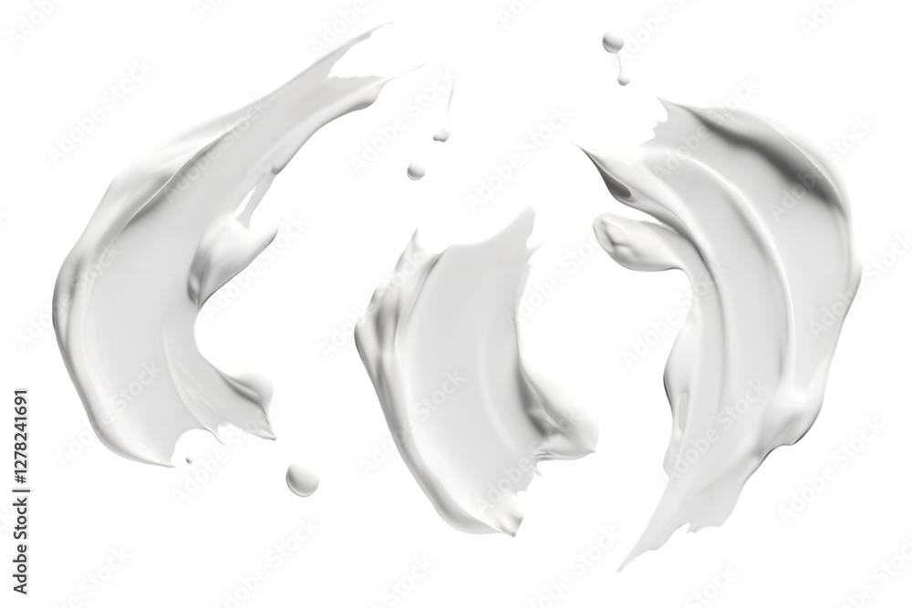 Poster abstract image of white paint strokes on a transparent background. the paint is textured and dynamic