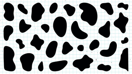 Abstract black oval shapes on a beige background. The black shapes create a pattern. Abstract design with black ovals on beige. Minimalist and modern art. Black shape vector set.
