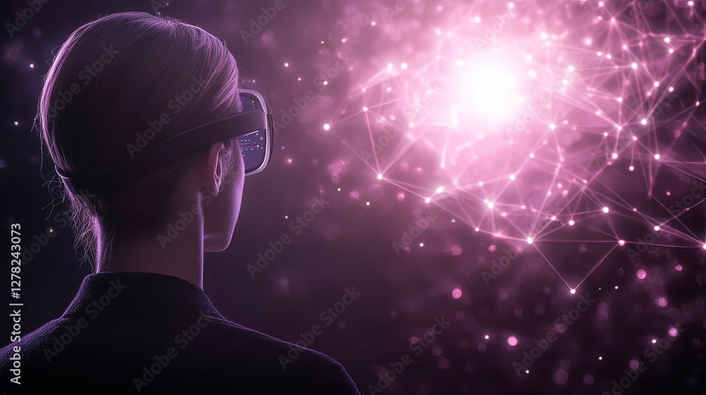 Poster immersive virtual reality workspace experience digital realm visual content glowing environment user