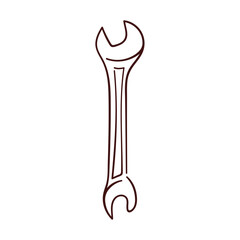 Wrench tool icon in line art style. Hand drawn design for hardware store isolated on a white background.