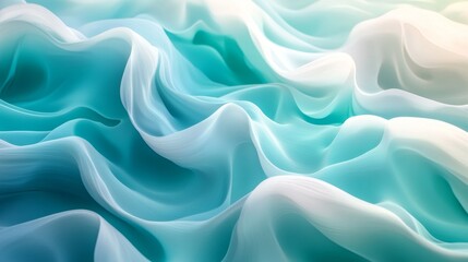 Fototapeta premium Flowing turquoise and white abstract waves fill the image space