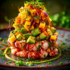 Lobster and Avocado Tower with Mango Salsa	