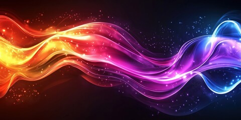 Colorful abstract wave background with glowing light effects and sparkles