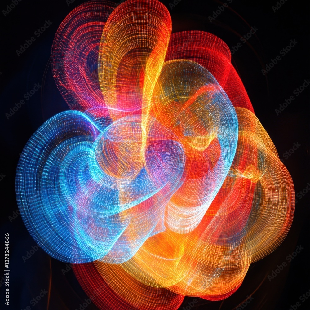 Aufkleber dynamic abstract light painting with vibrant red blue and orange hues creating a mesmerizing spiral 