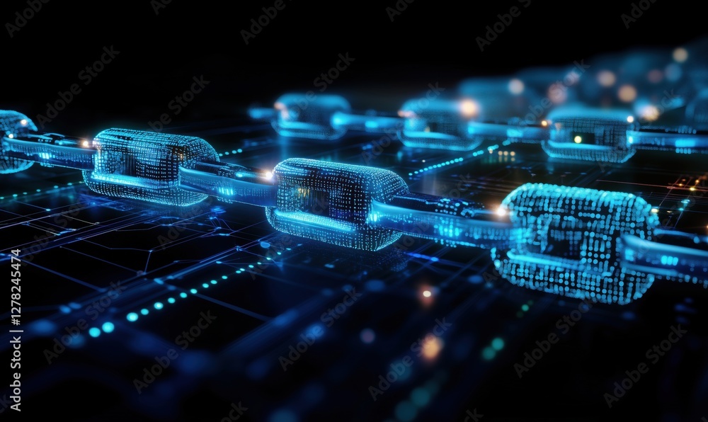Aufkleber blockchain technology representation with glowing digital links and data connections