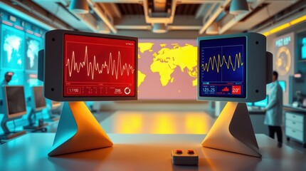 High-tech monitoring station displays real-time data in a futuristic command center