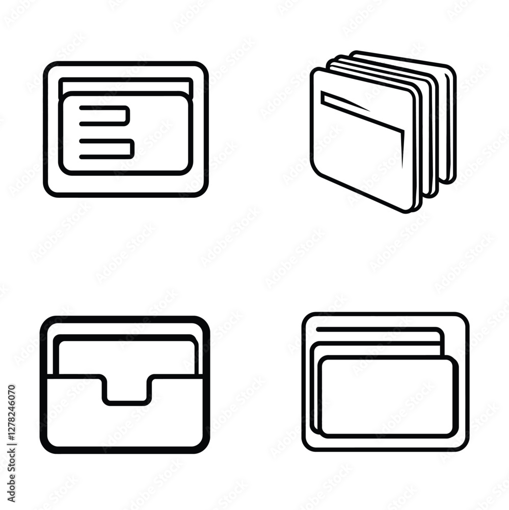 Aufkleber folders vector icons set. outline icons for web design