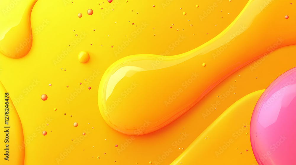 Aufkleber bright yellow banner with 3d blobs with smooth rounded shapes scattered on background. abstract liqu