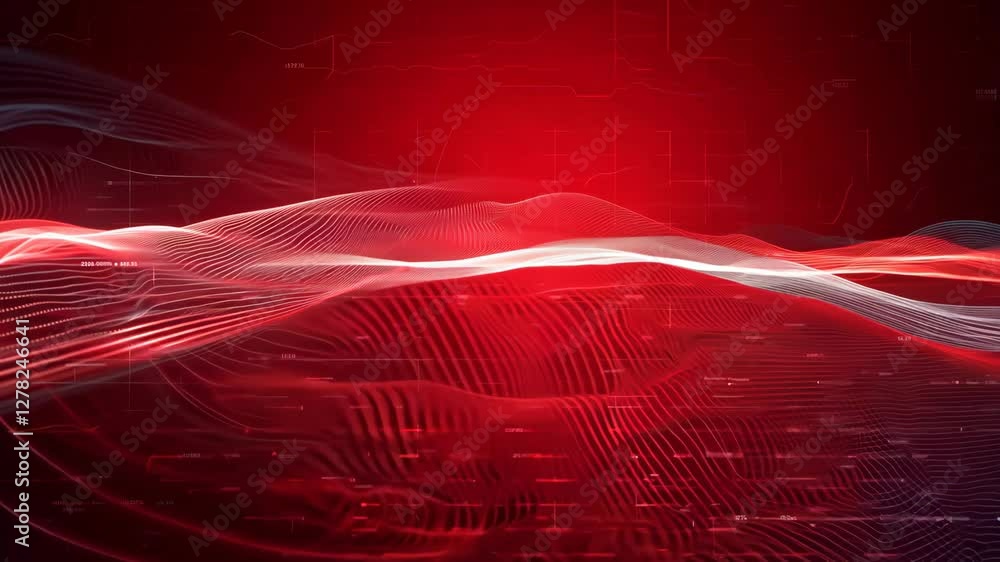 Poster futuristic optical lines flowing through a vibrant red stream - abstract animation of digital inform